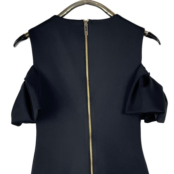 TED BAKER LONDON SALNIE BLACK COLD SHOULDER RUFFLE SHEATH COCKTAIL DRESS - Picture 9 of 16